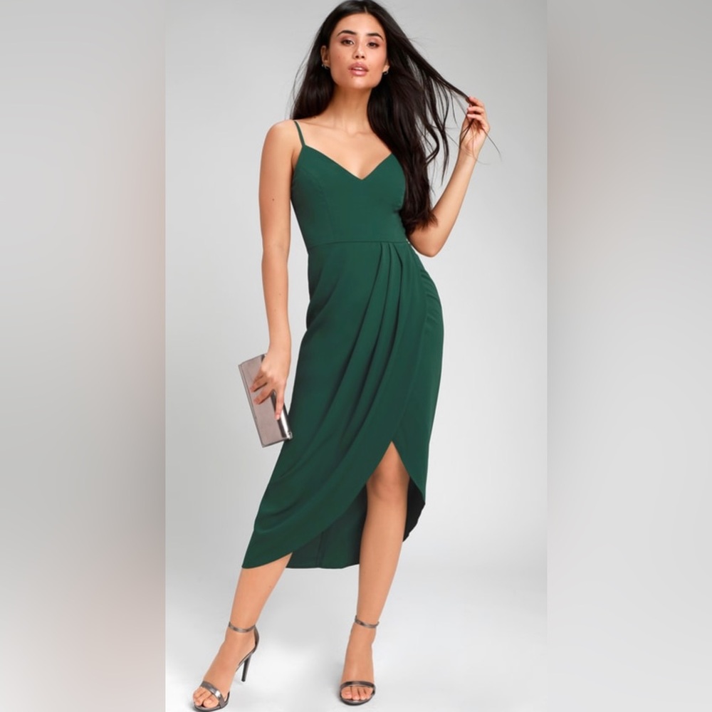 LuLus Reinette Dark Green Midi Dress